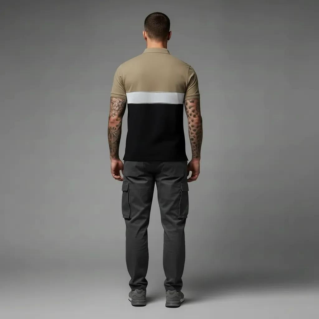 Men Safari Colourblocked Polo Collar Cotton T-shirt