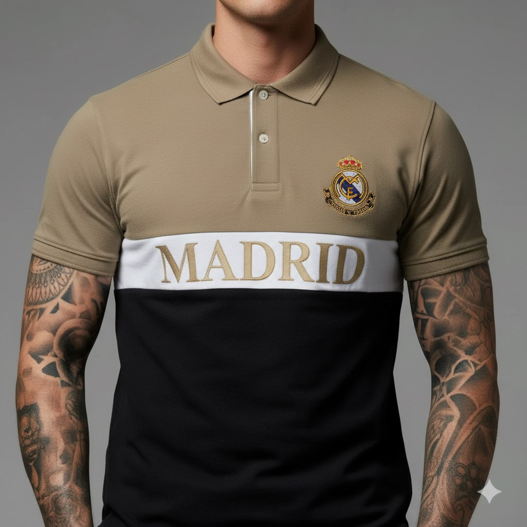 Men Safari Colourblocked Polo Collar Cotton T-shirt