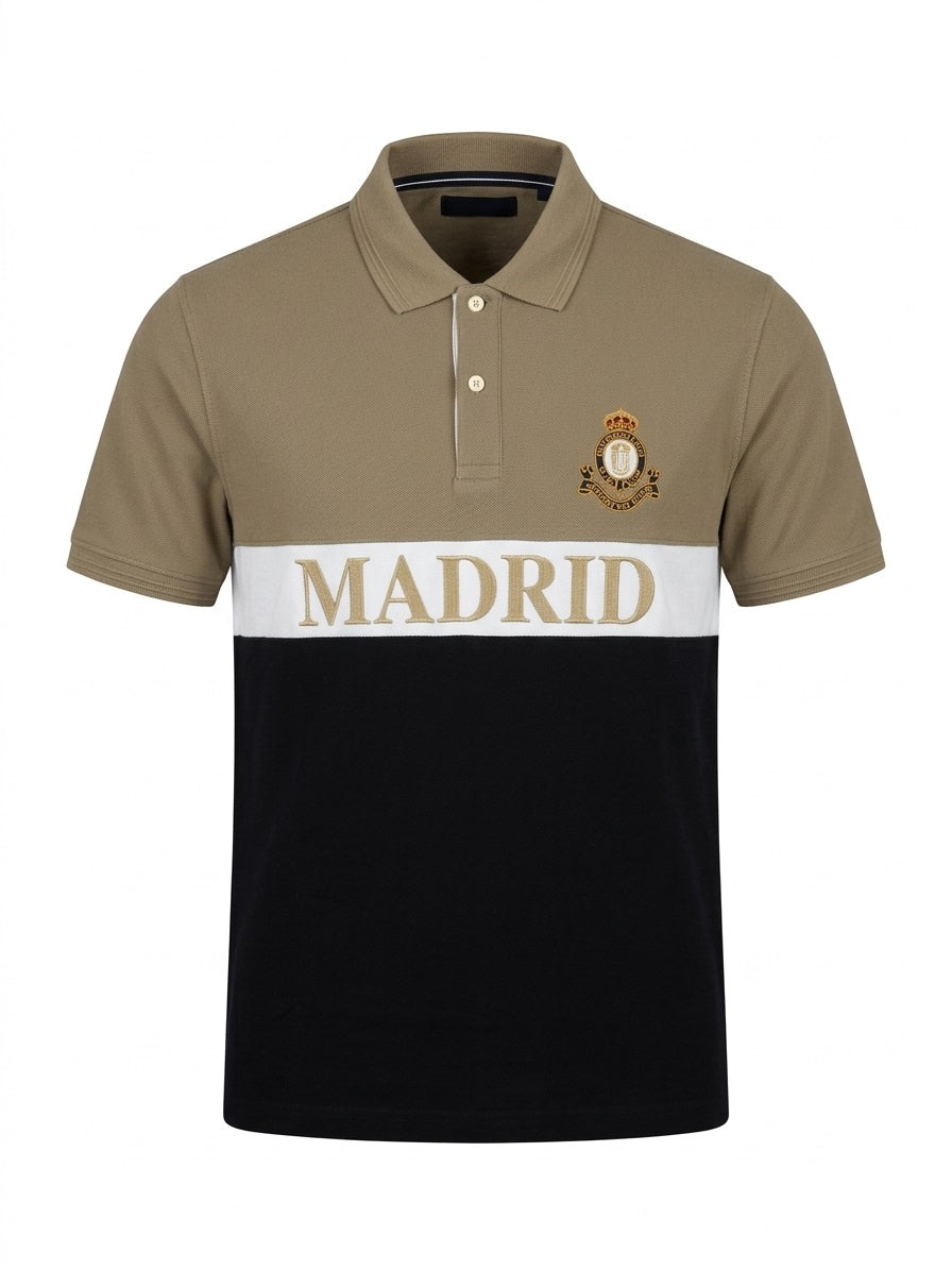 Men Safari Colourblocked Polo Collar Cotton T-shirt