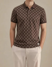 Men Coffee Printed Polo Collar T-shirt