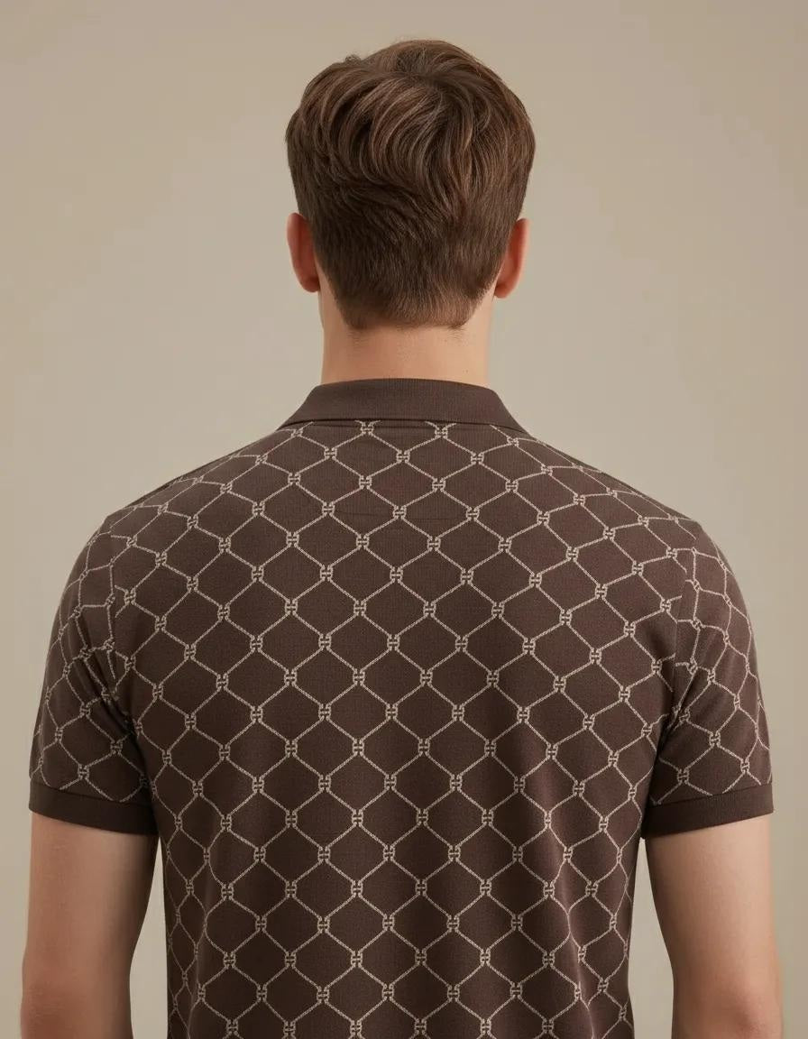 Men Coffee Printed Polo Collar T-shirt