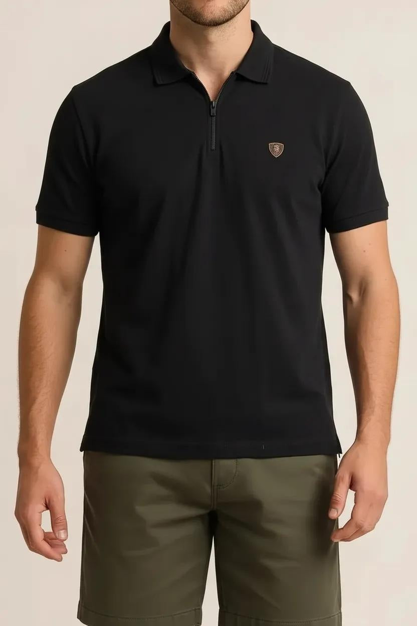 Octave Men Black Polo Collar T-shirt