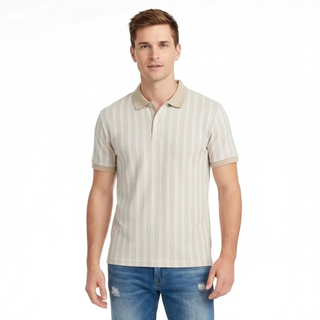 Octave Men Arona Striped Polo Collar T-shirt