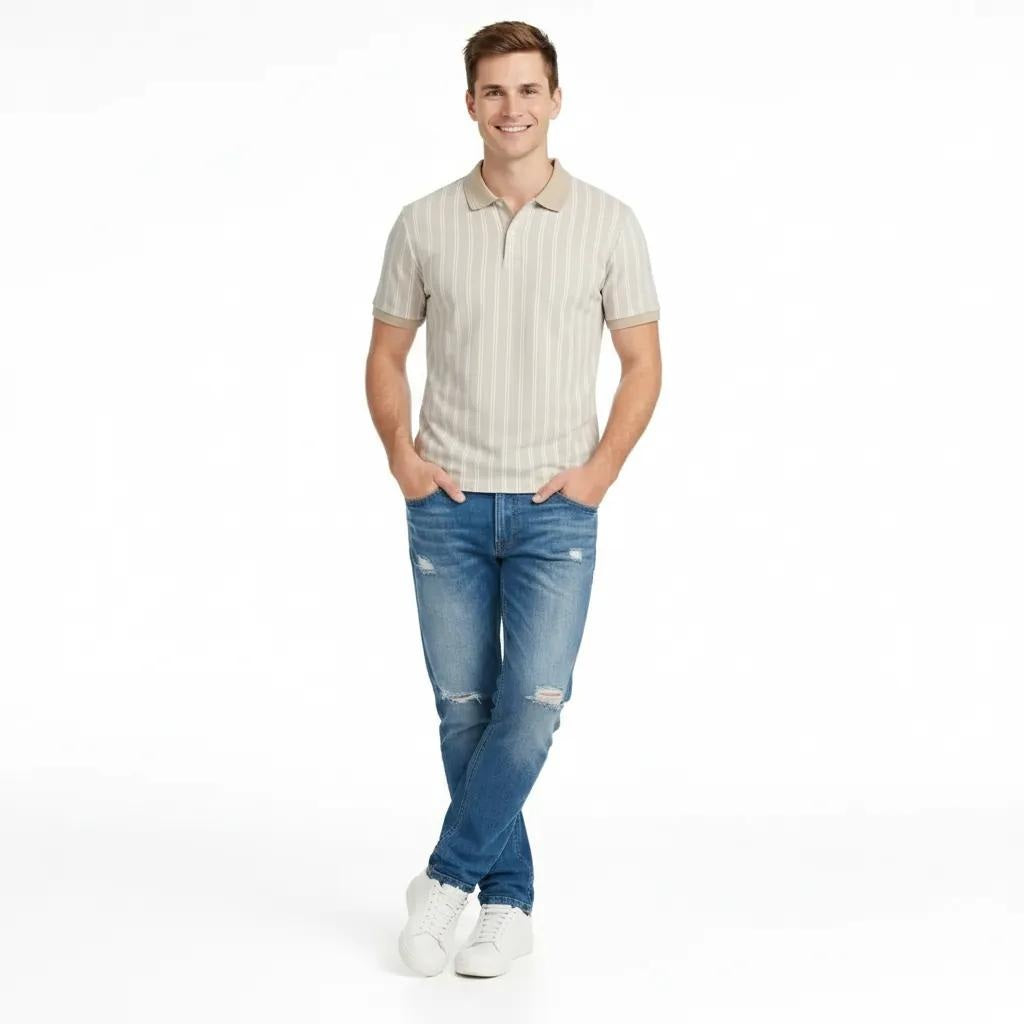 Octave Men Arona Striped Polo Collar T-shirt