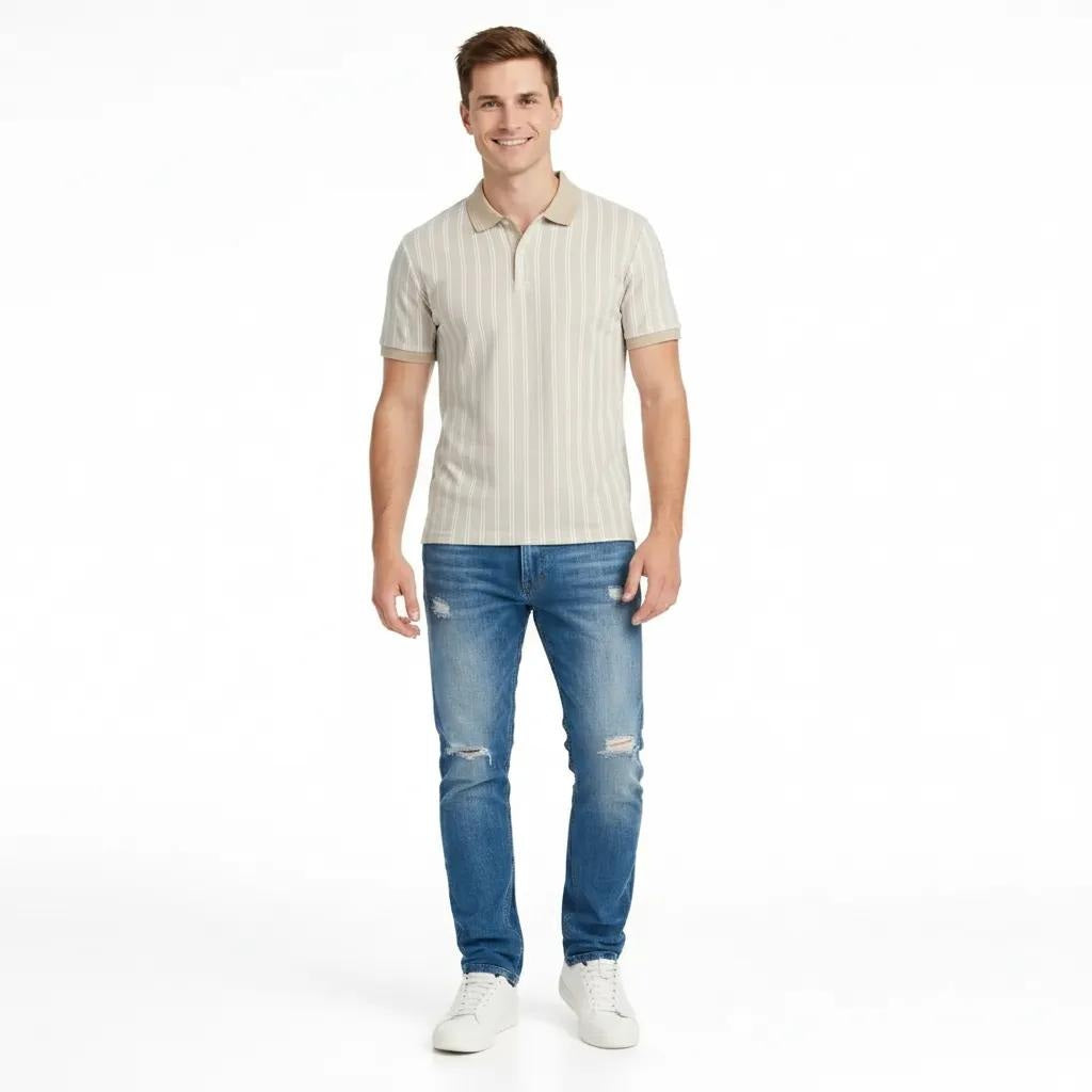 Octave Men Arona Striped Polo Collar T-shirt