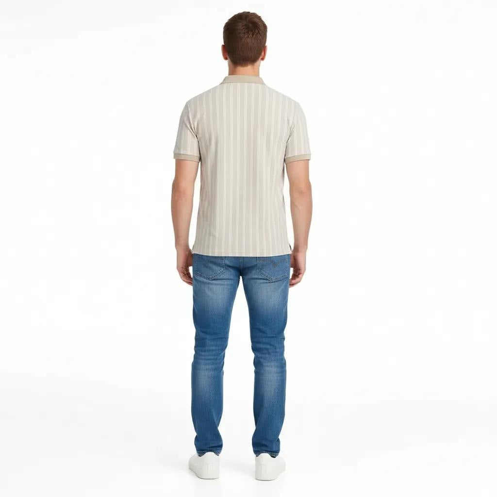 Octave Men Arona Striped Polo Collar T-shirt