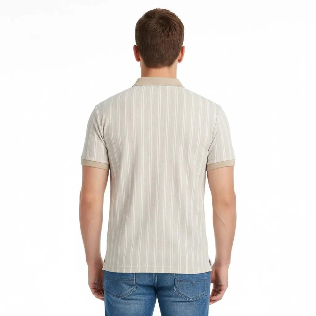 Octave Men Arona Striped Polo Collar T-shirt