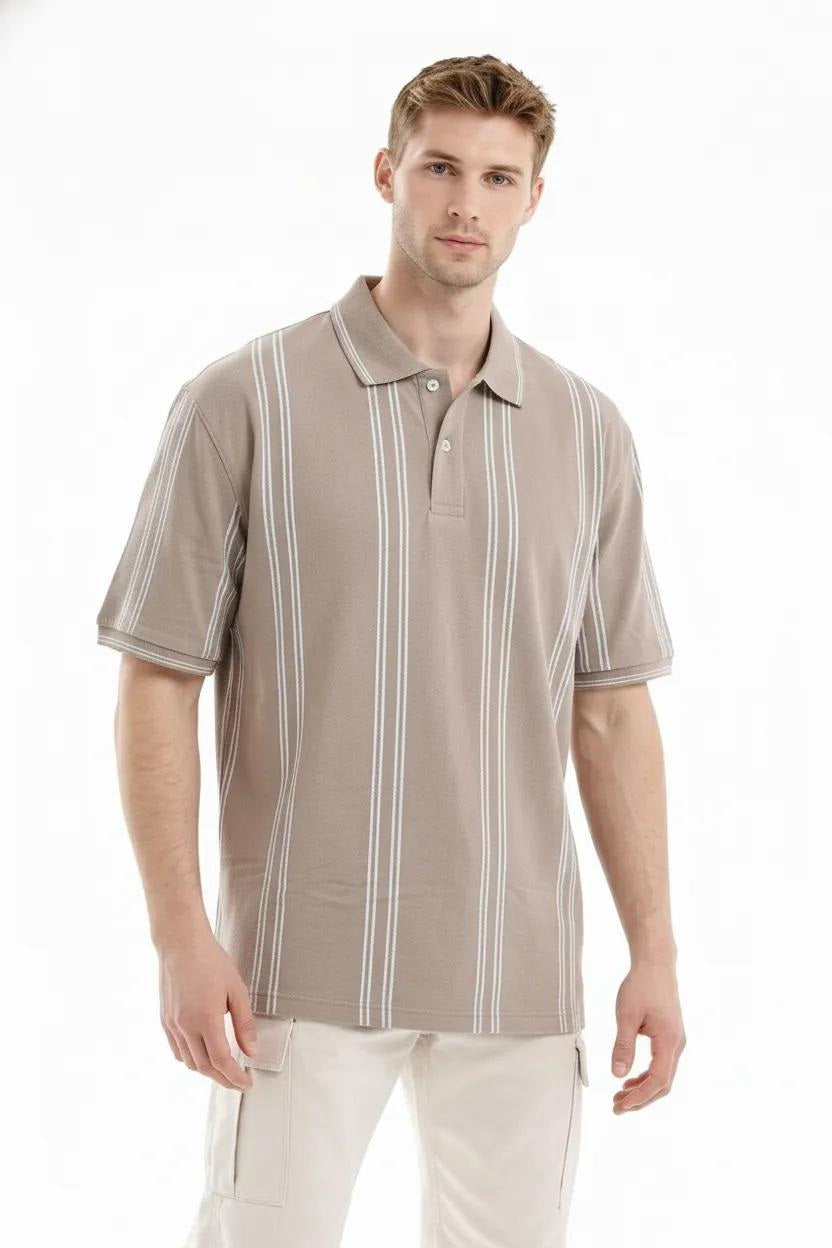 Men Stone Striped Polo Collar T-shirt