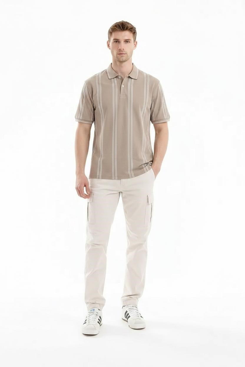 Men Stone Striped Polo Collar T-shirt