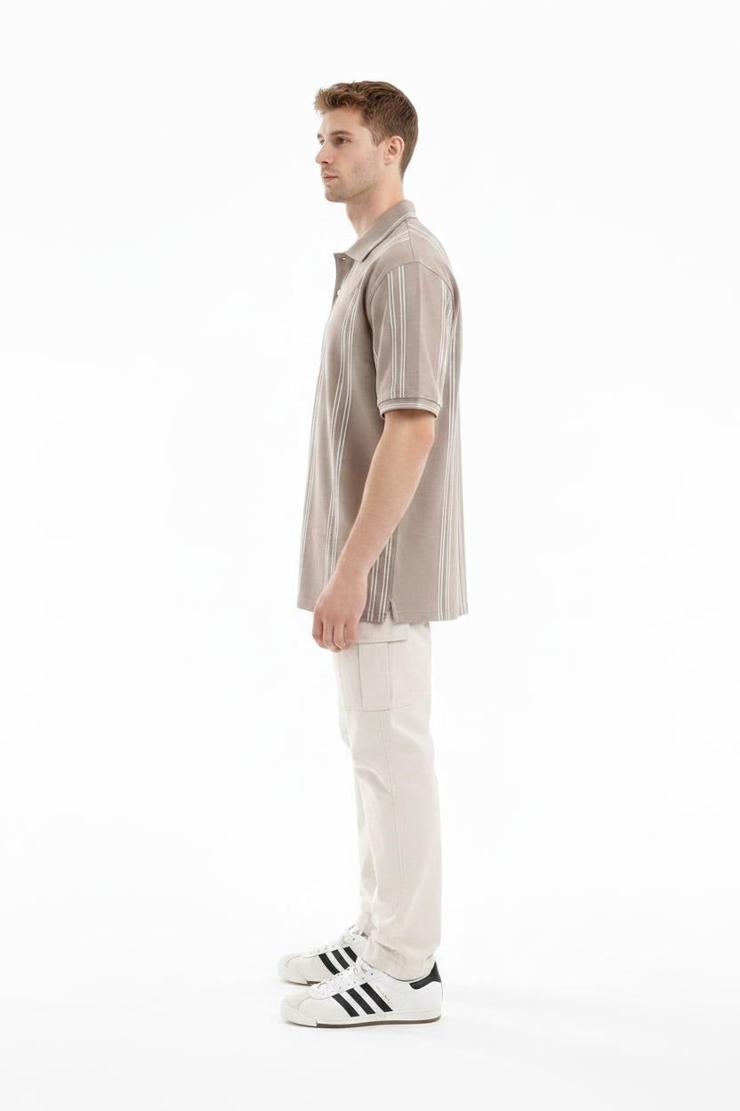 Men Stone Striped Polo Collar T-shirt