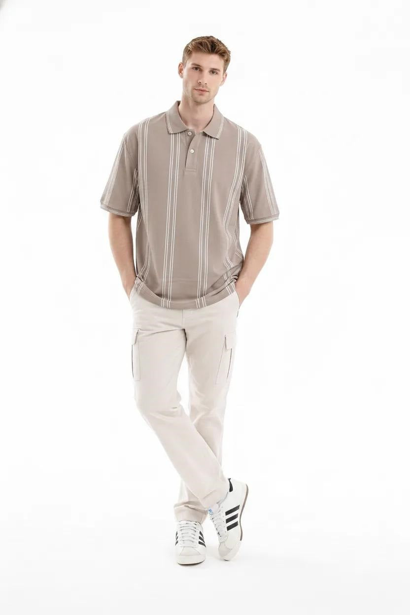 Men Stone Striped Polo Collar T-shirt