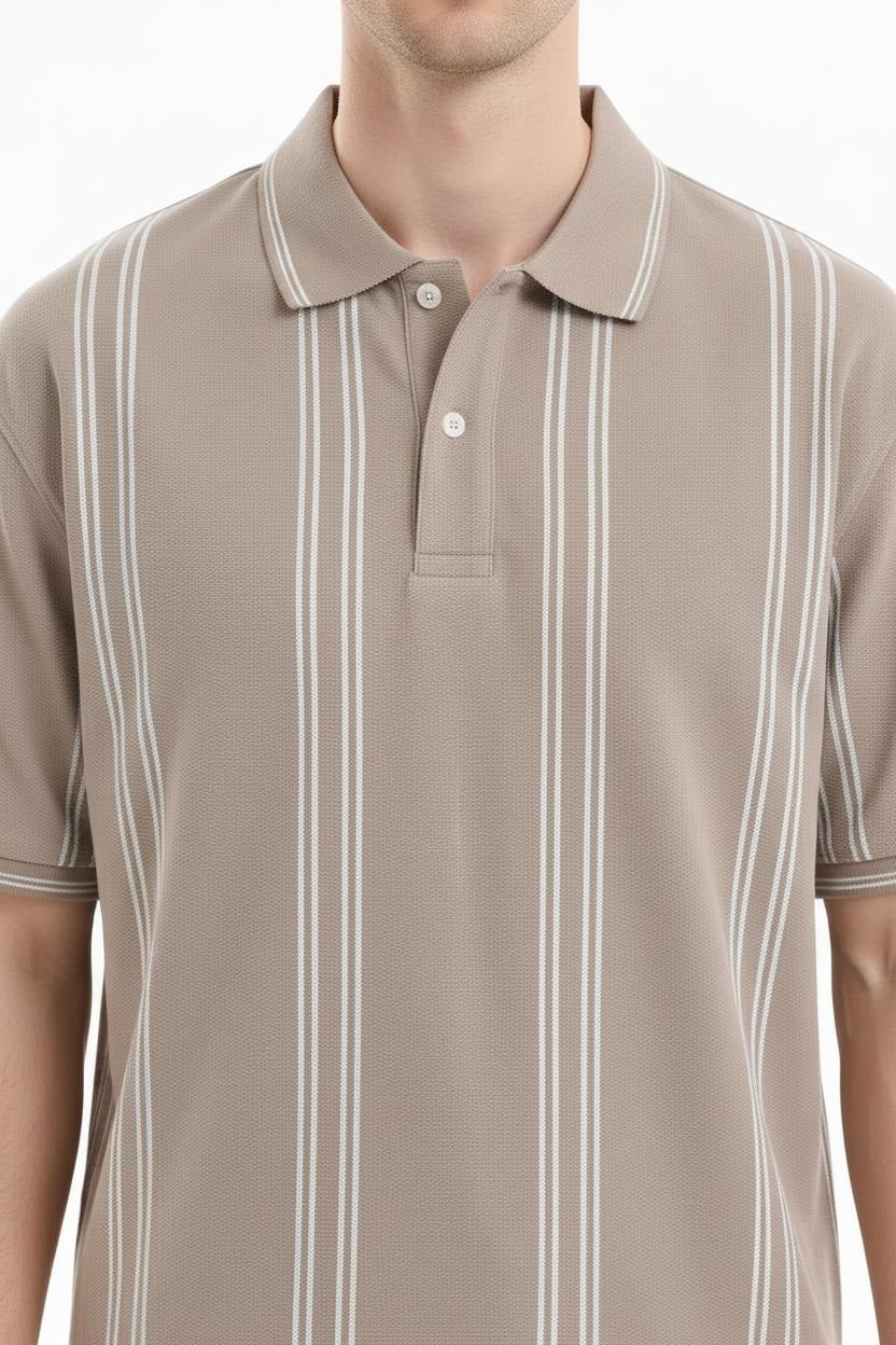 Men Stone Striped Polo Collar T-shirt