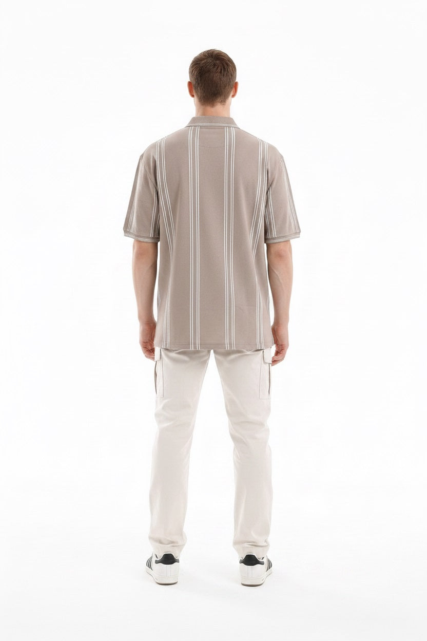 Men Stone Striped Polo Collar T-shirt