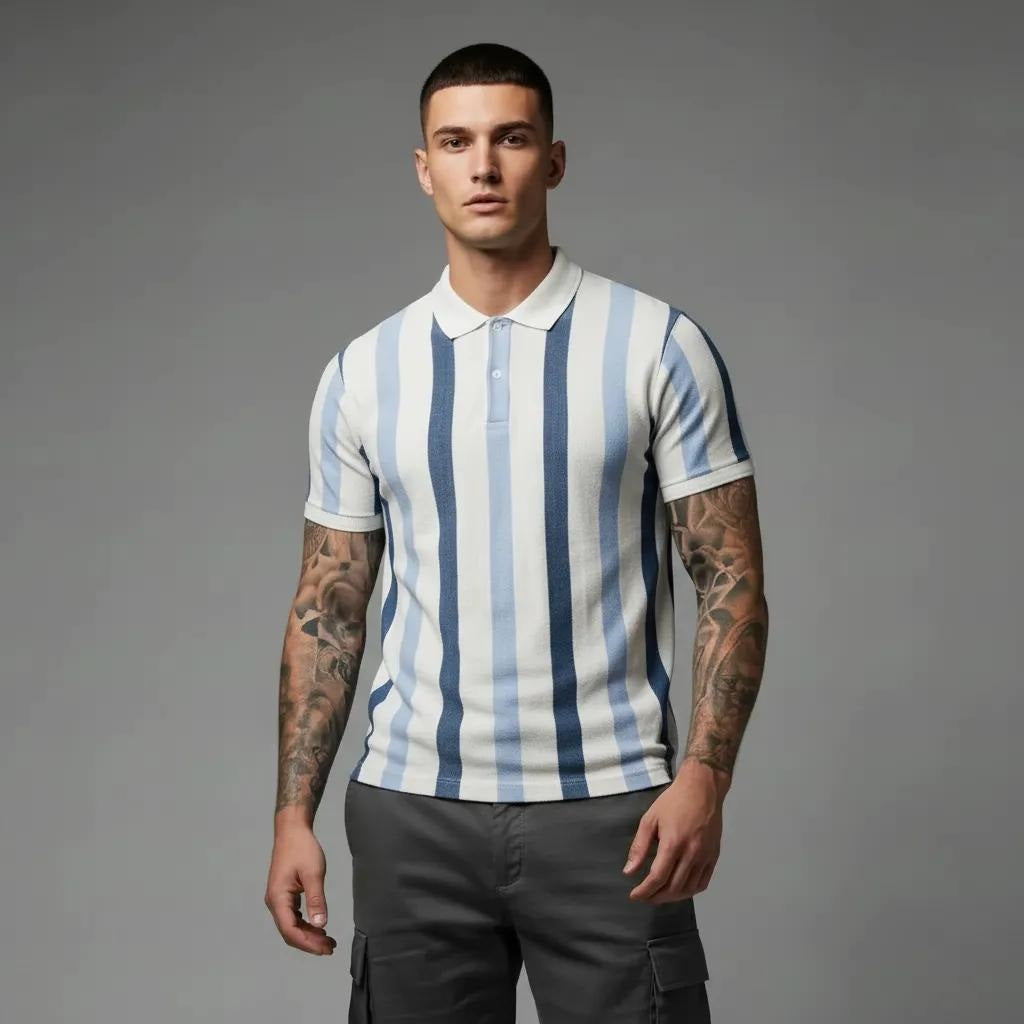 Men Air- Force Striped Striped Polo Collar T-shirt