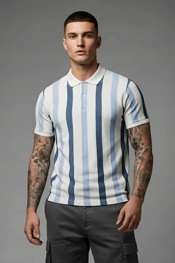 Men Striped Polo Collar T-shirt