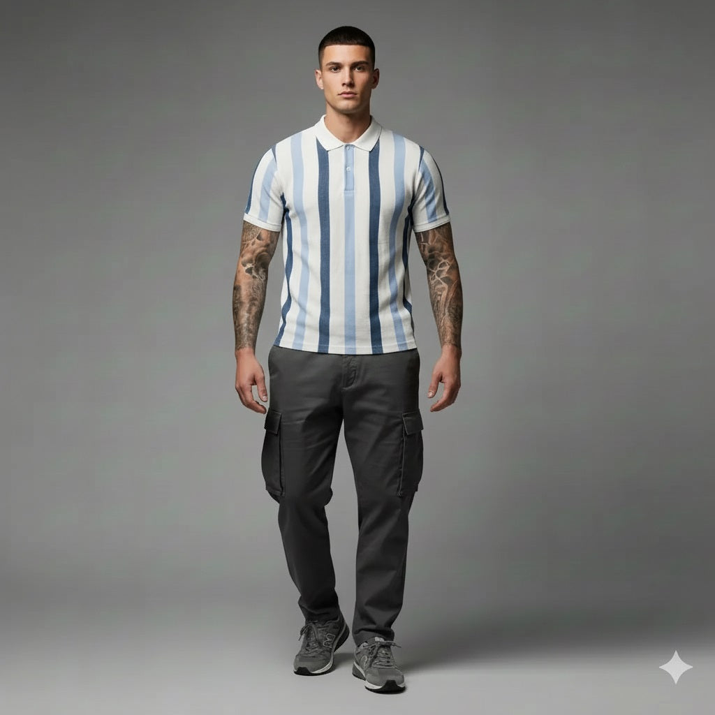 Men Air- Force Striped Striped Polo Collar T-shirt