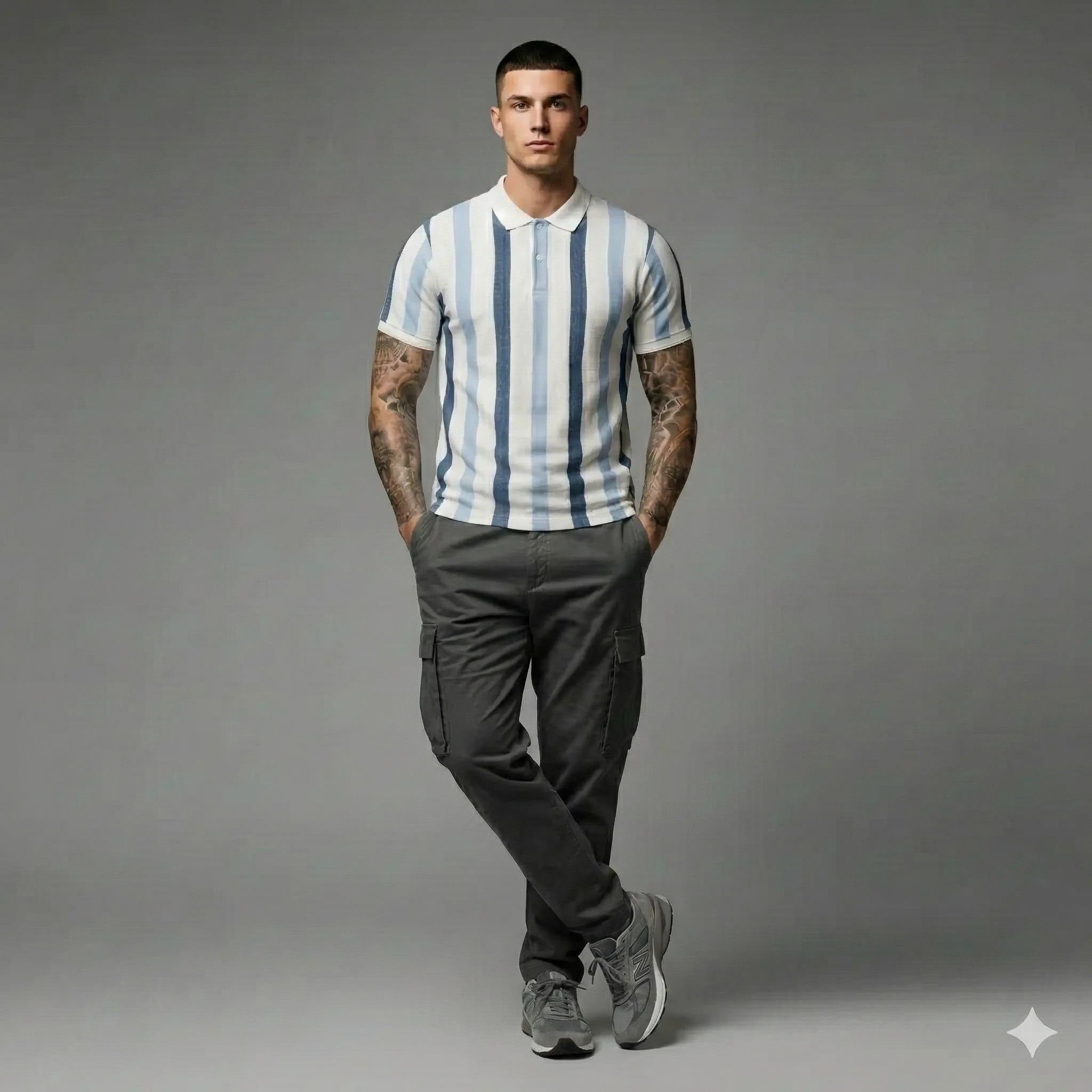 Men Striped Polo Collar T-shirt