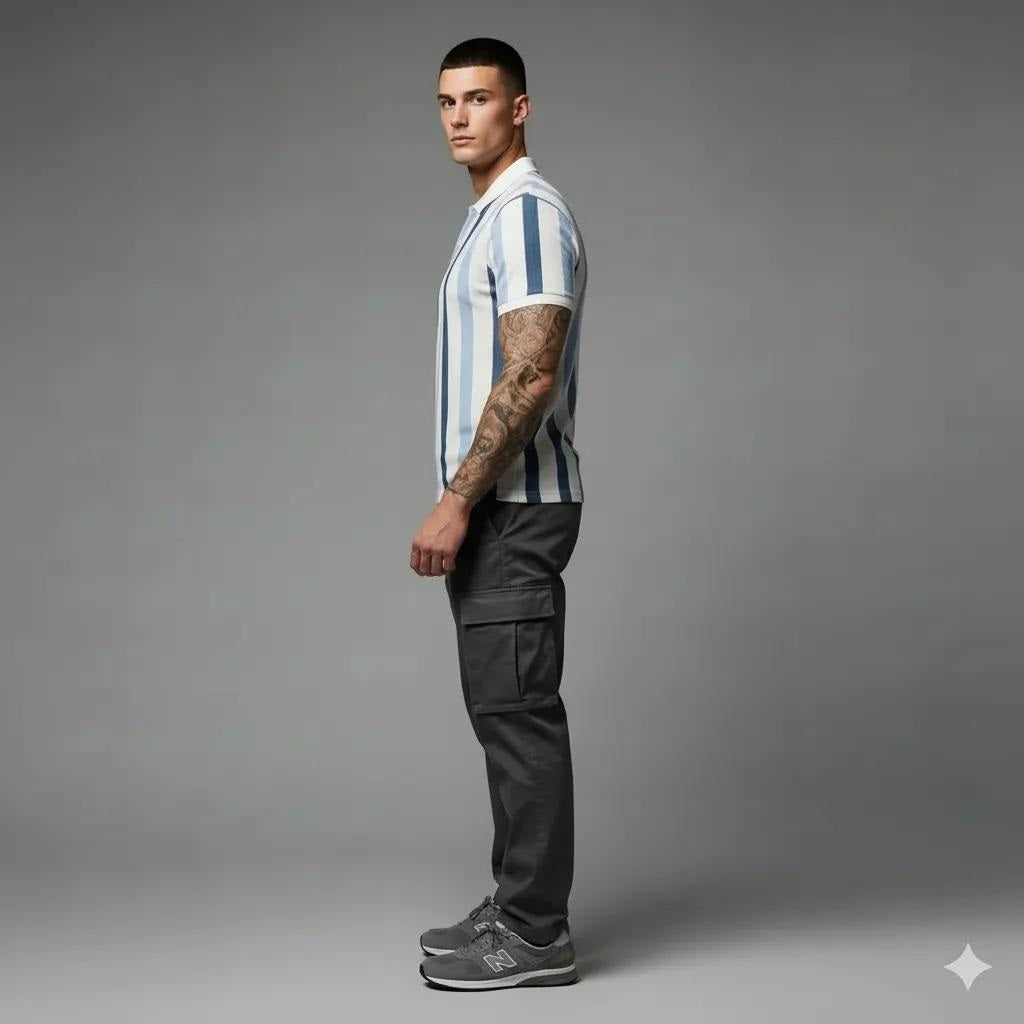 Men Air- Force Striped Striped Polo Collar T-shirt