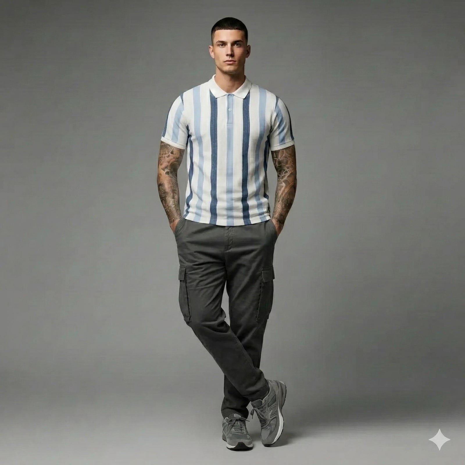 Men Air- Force Striped Striped Polo Collar T-shirt