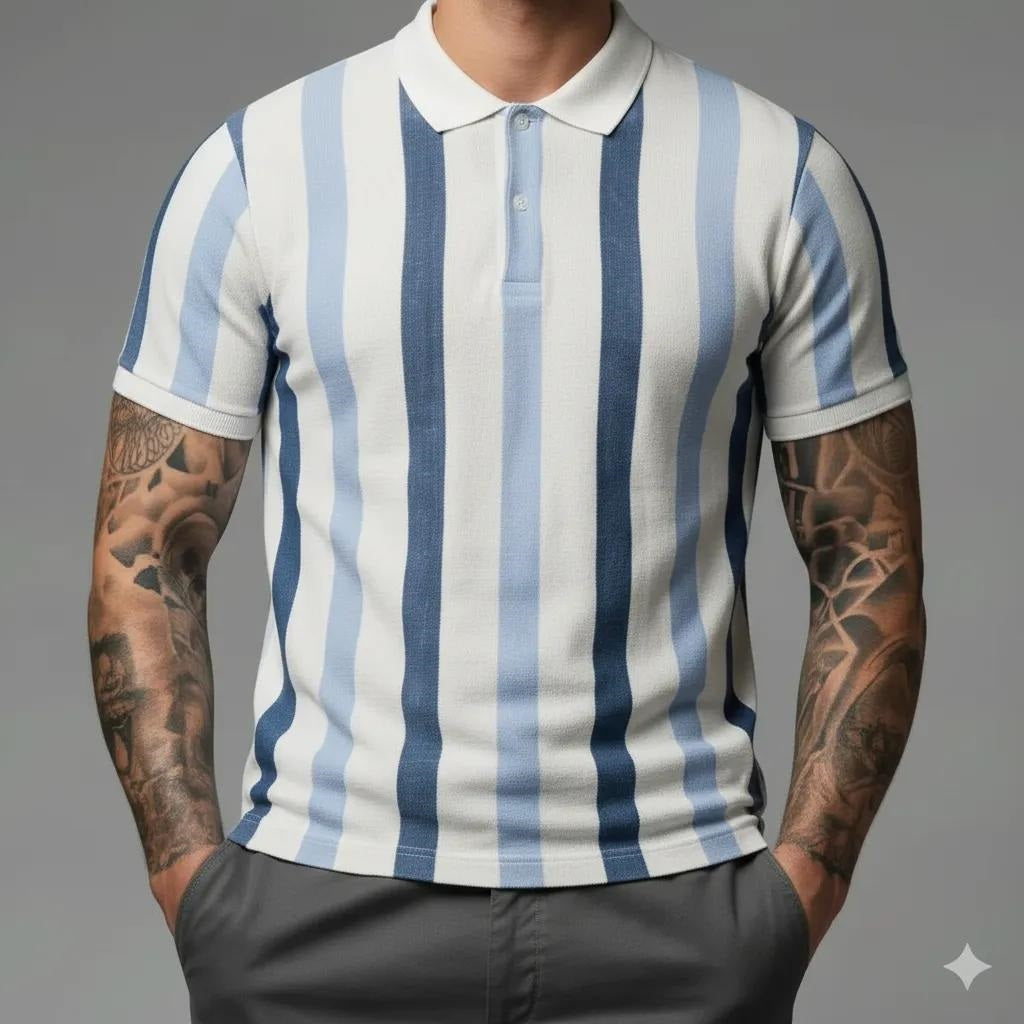 Men Air- Force Striped Striped Polo Collar T-shirt