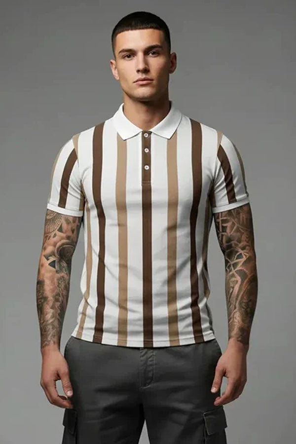 Men Striped Polo Collar T-shirt