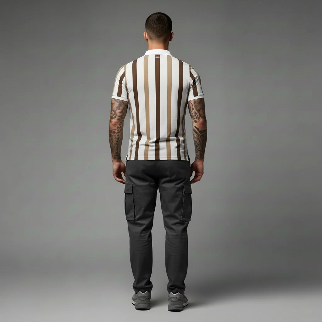 Men Coffee Melange Striped Polo Collar T-shirt