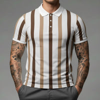 Men Coffee Melange Striped Polo Collar T-shirt