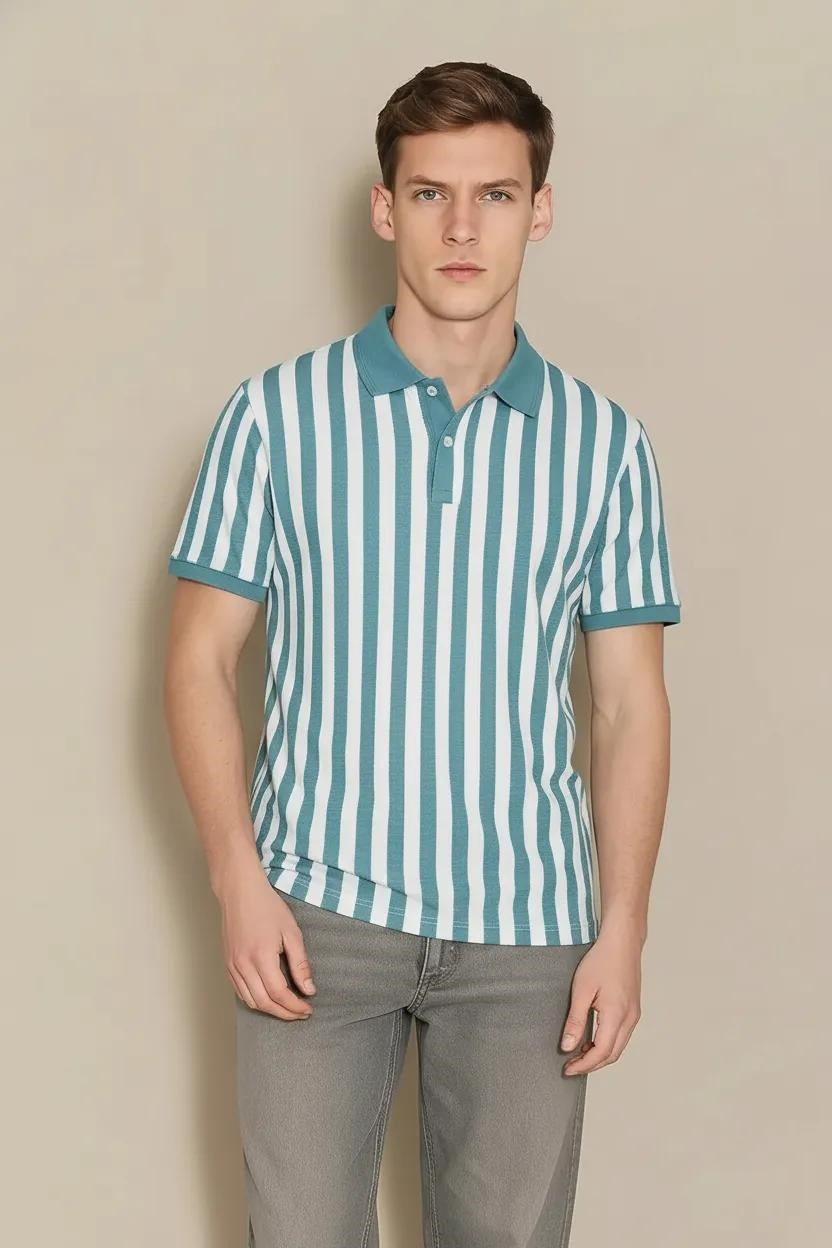 Men Nile Striped Polo Collar T-shirt