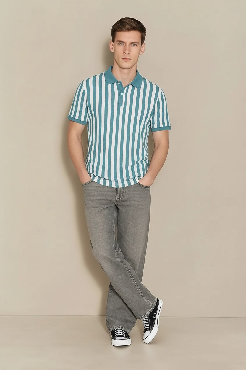 Men Nile Striped Polo Collar T-shirt