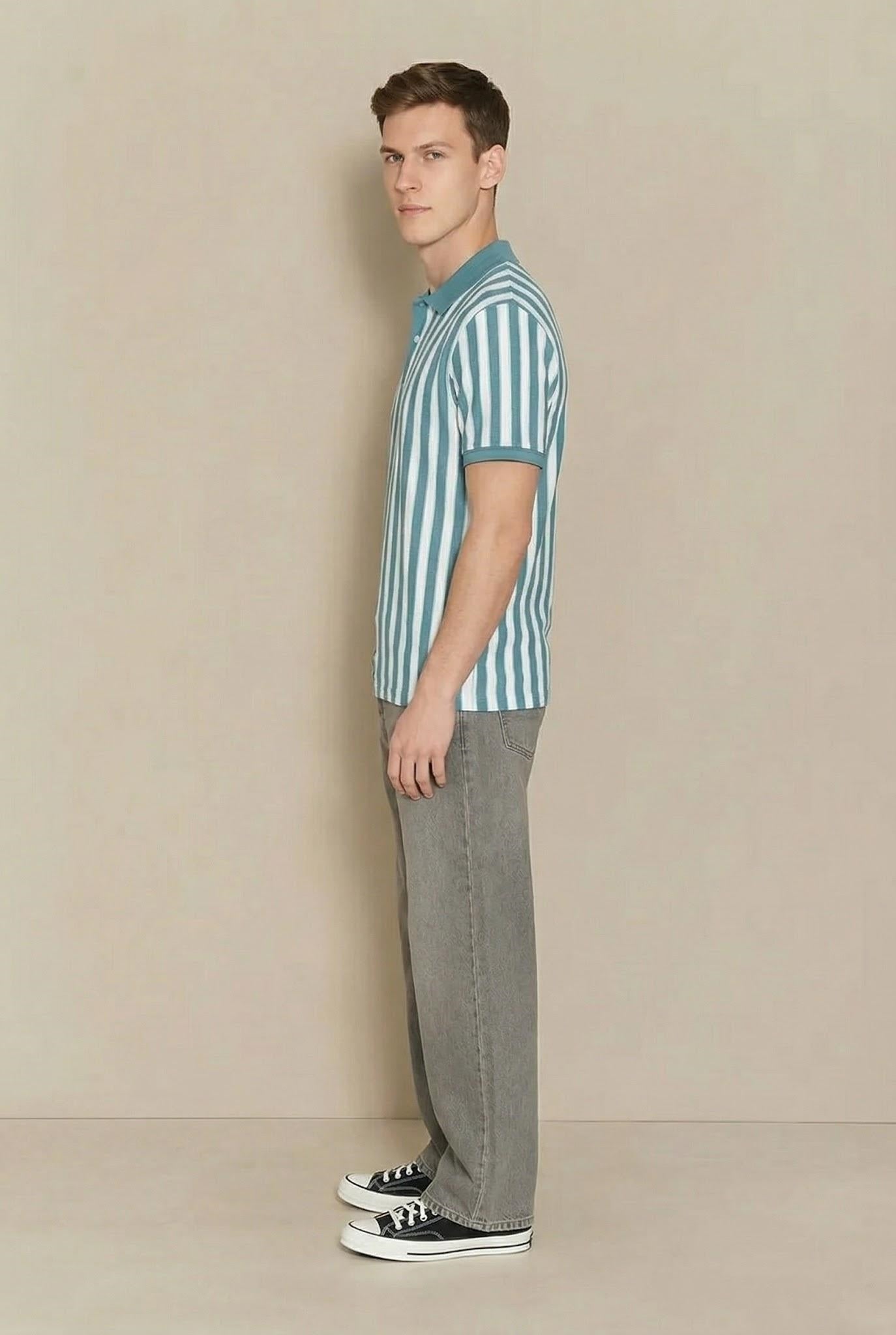 Men Nile Striped Polo Collar T-shirt