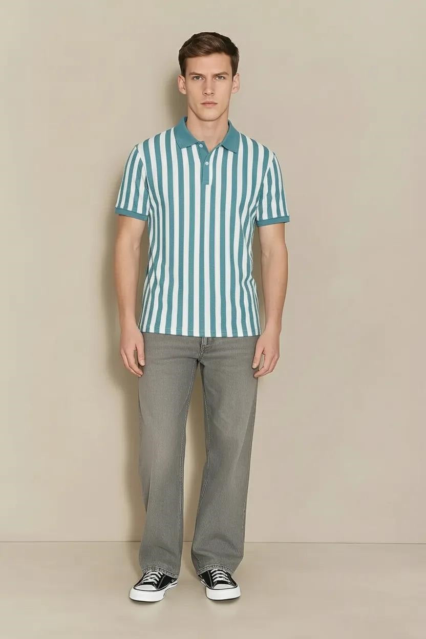 Men Nile Striped Polo Collar T-shirt