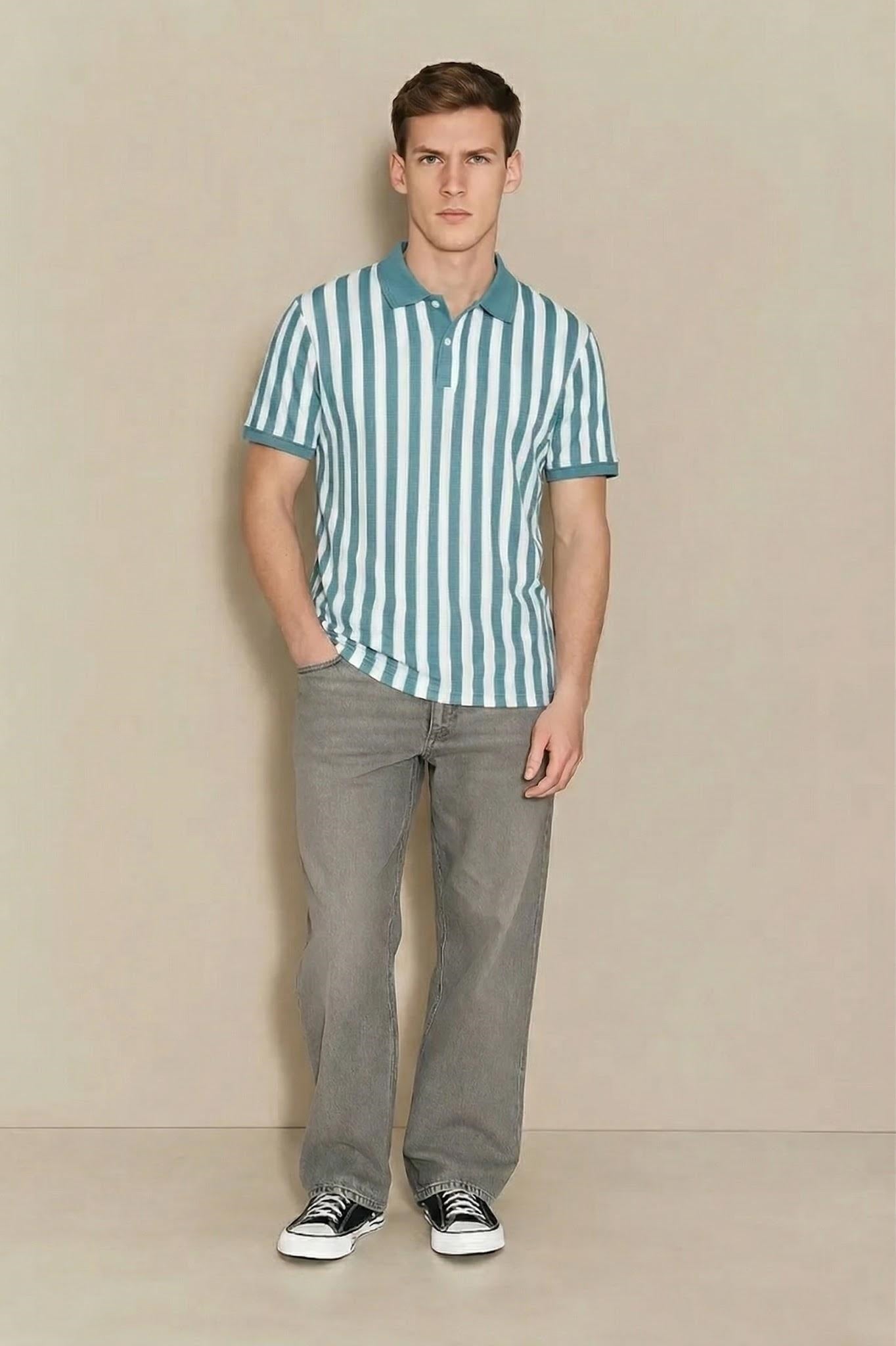 Men Nile Striped Polo Collar T-shirt
