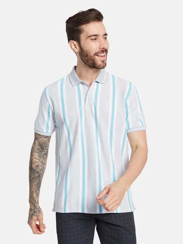 Octave Men Striped Polo Collar T-Shirt