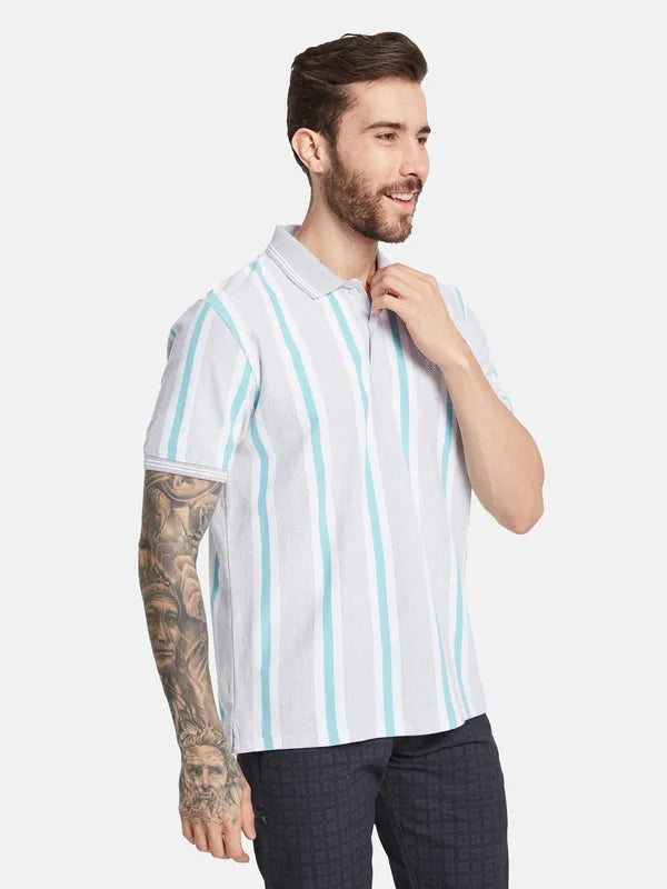 Octave Men Striped Polo Collar T-Shirt