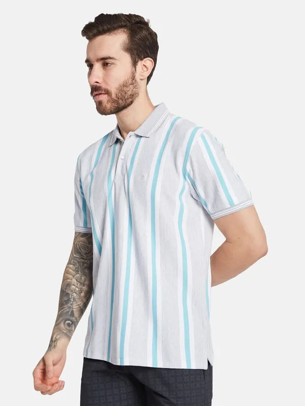 Octave Men Striped Polo Collar T-Shirt