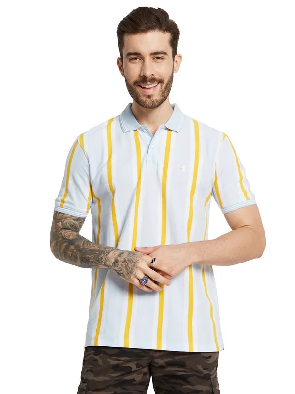 Octave Men Striped Polo Collar Pockets T-Shirt