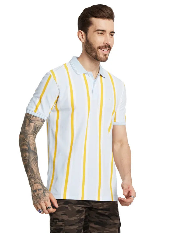 Octave Men Striped Polo Collar Pockets T-Shirt