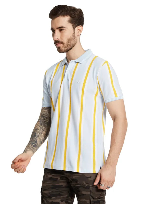 Octave Men Striped Polo Collar Pockets T-Shirt