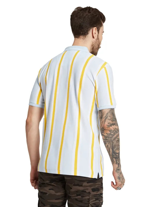 Octave Men Striped Polo Collar Pockets T-Shirt