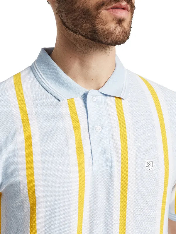 Octave Men Striped Polo Collar Pockets T-Shirt