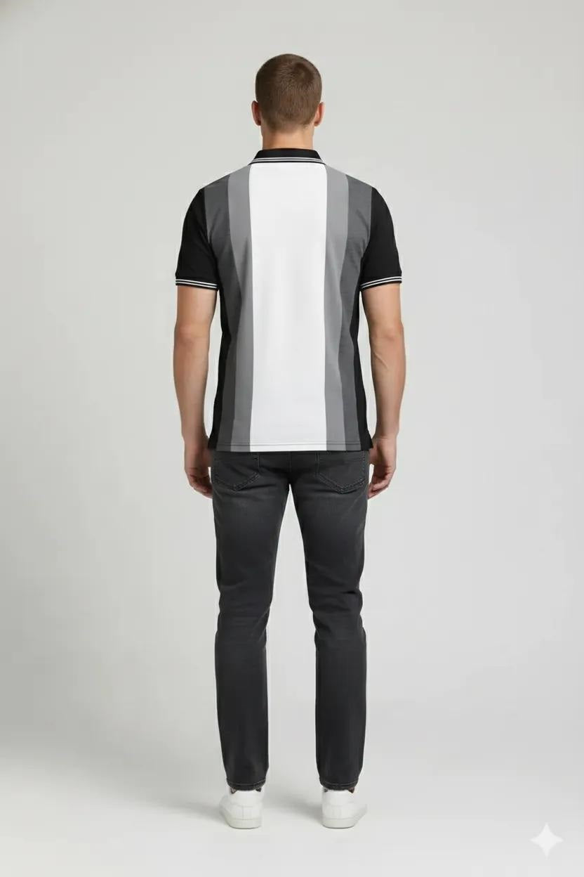 Men Black Colourblocked Polo Collar T-shirt