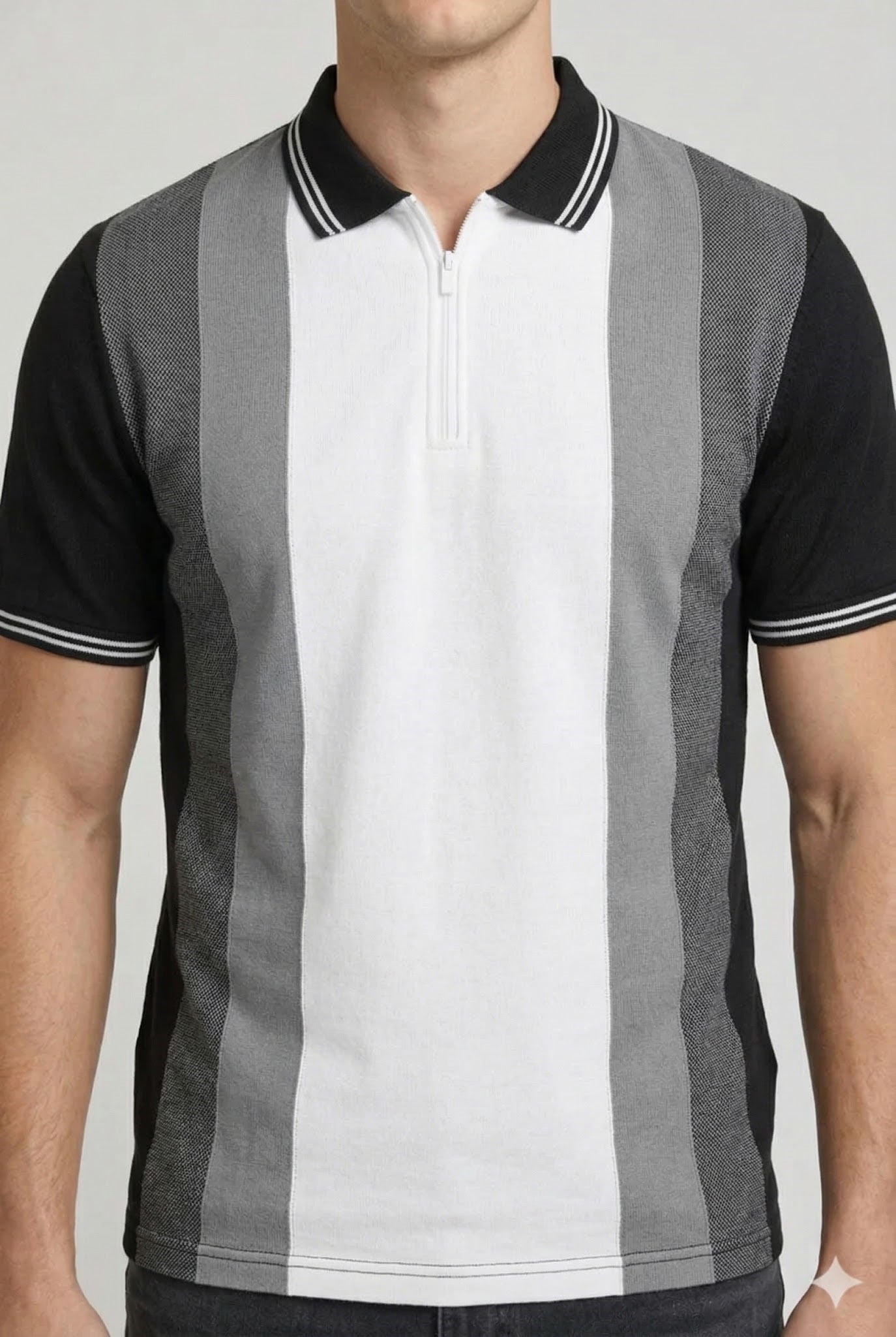 Men Black Colourblocked Polo Collar T-shirt