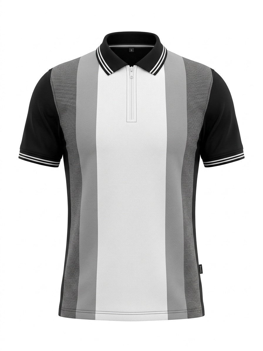 Men Black Colourblocked Polo Collar T-shirt