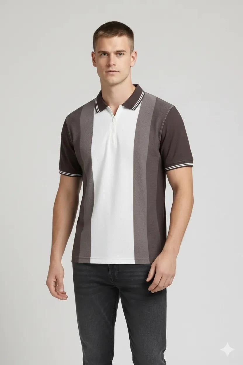Men Chocolate Colourblocked Polo Collar T-shirt