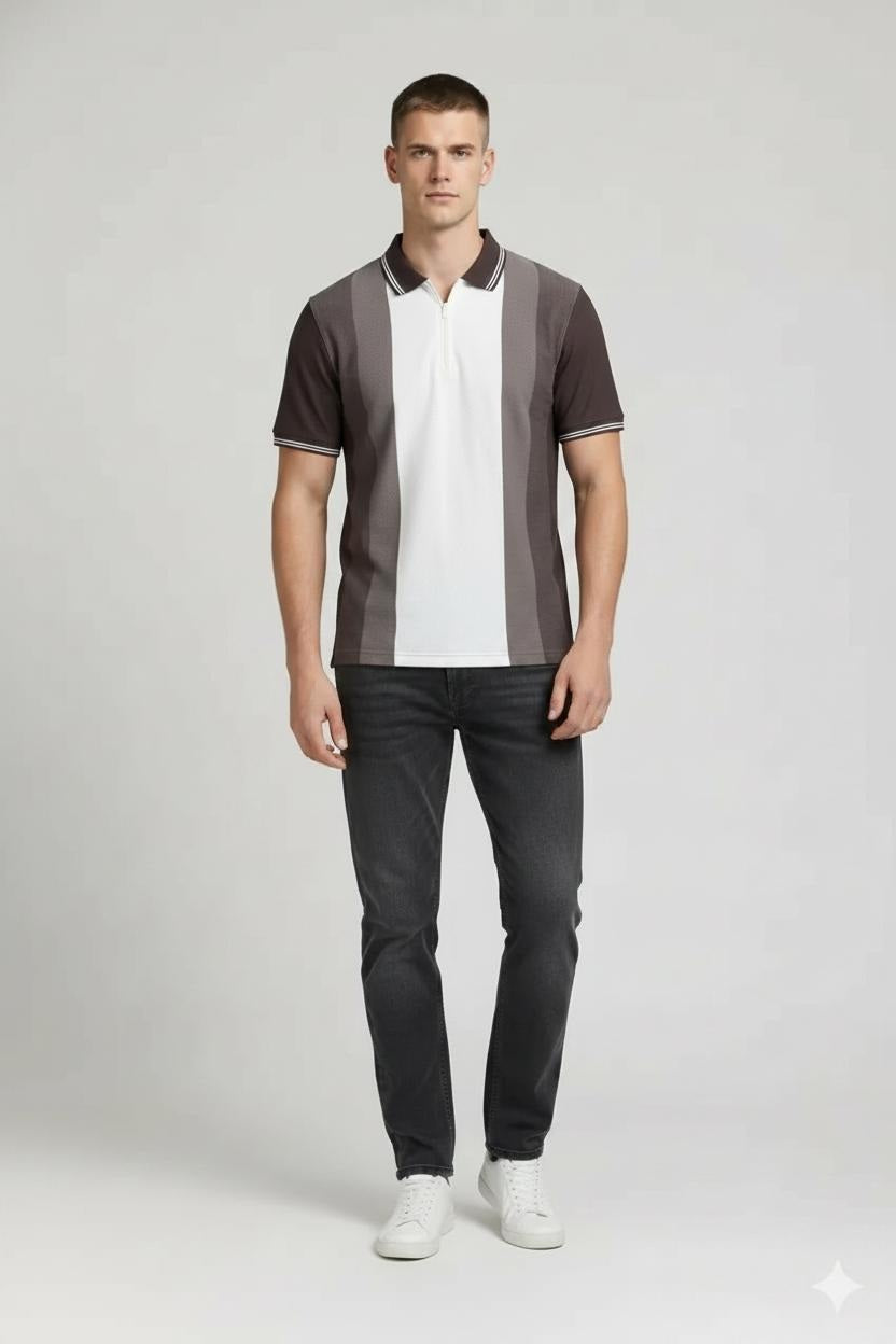 Men Chocolate Colourblocked Polo Collar T-shirt