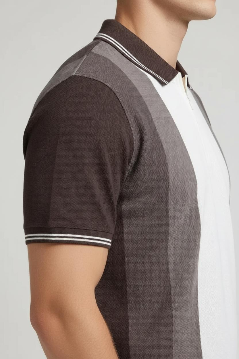 Men Chocolate Colourblocked Polo Collar T-shirt