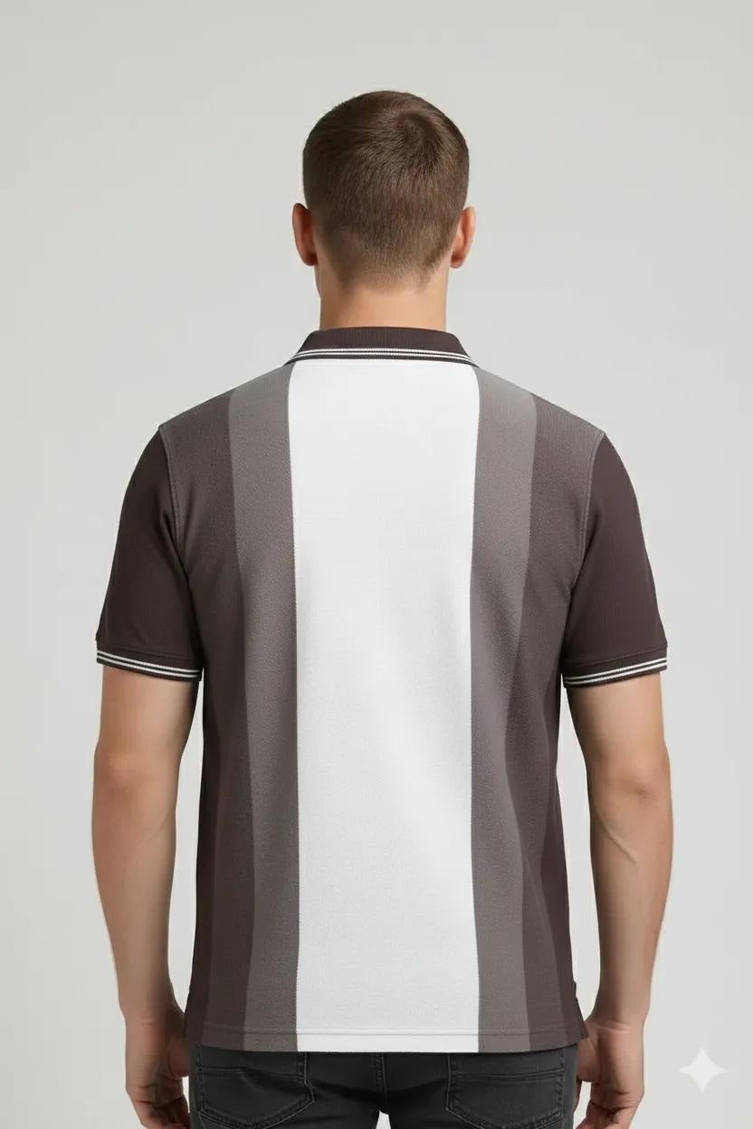 Men Chocolate Colourblocked Polo Collar T-shirt