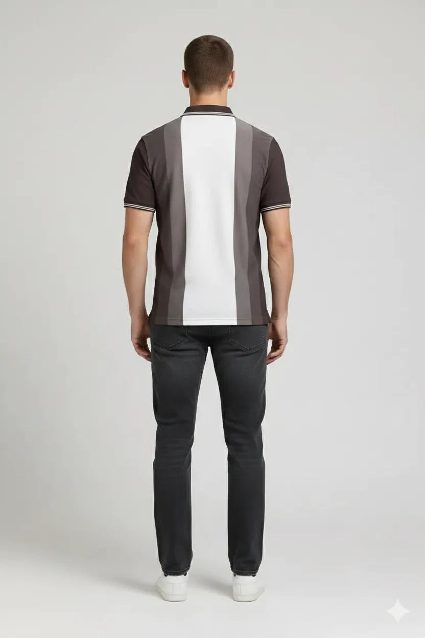 Men Chocolate Colourblocked Polo Collar T-shirt