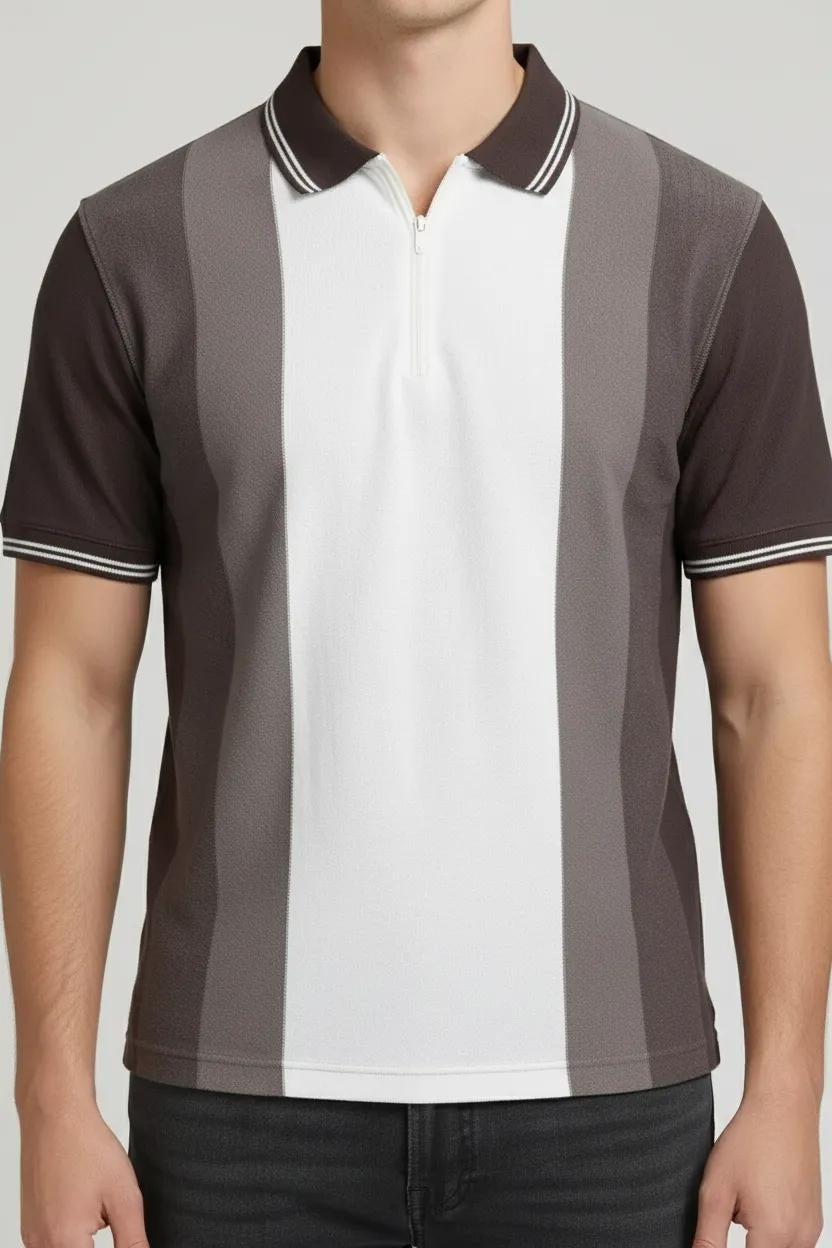 Men Chocolate Colourblocked Polo Collar T-shirt