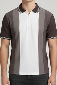 Men Chocolate Colourblocked Polo Collar T-shirt